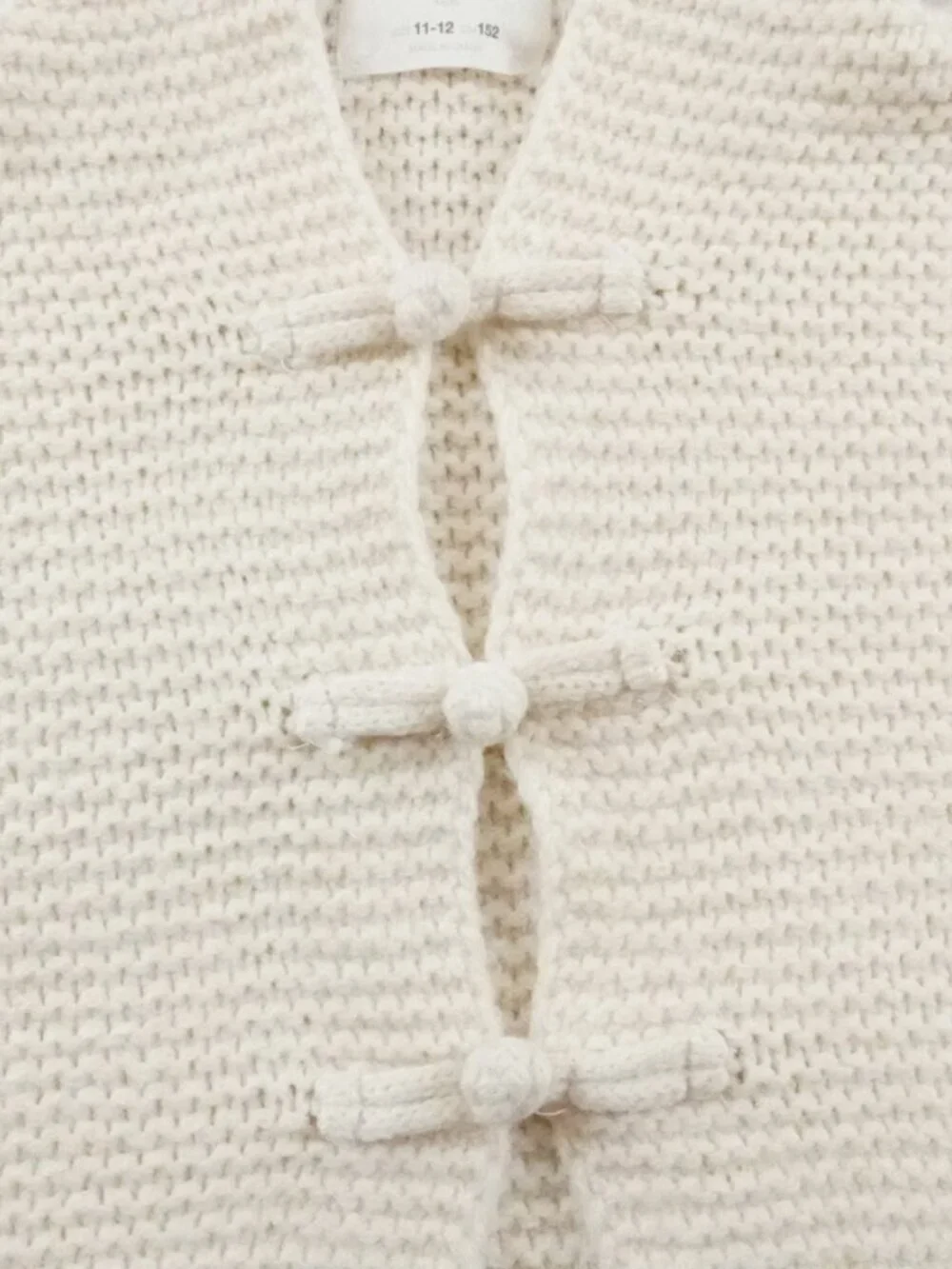 Zara Knit Cardigan Sweater Girls 11-12 Youth Knot Tie Closure White Crewam